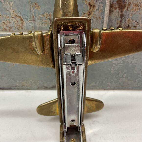 Vtg P-51D Mustang WW2 Fighter Airplane Desk Novelty Brass Stapler Paperweight - Picture 8 of 12